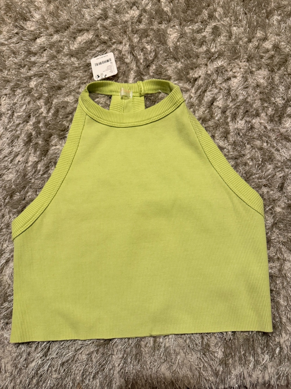 Free People Ribbed High-Neck Crop Tank in Lime Green